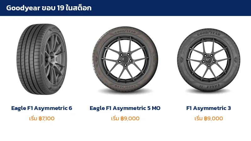 ยาง Goodyear Eagle F1 Asymmetric 6 Asymmetric 5 และ Asymmetric 3 ขอบ 19 พร้อมราคาเริ่มต้นต่อเส้น